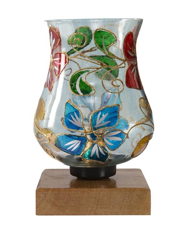 Multicolor Table Lamp | Artistic Mosaic Glass with Sturdy Wood Base | Decorative Ambient Light for Home D�cor | Perfect Blend of Modern & Traditional Style - Model DNM56