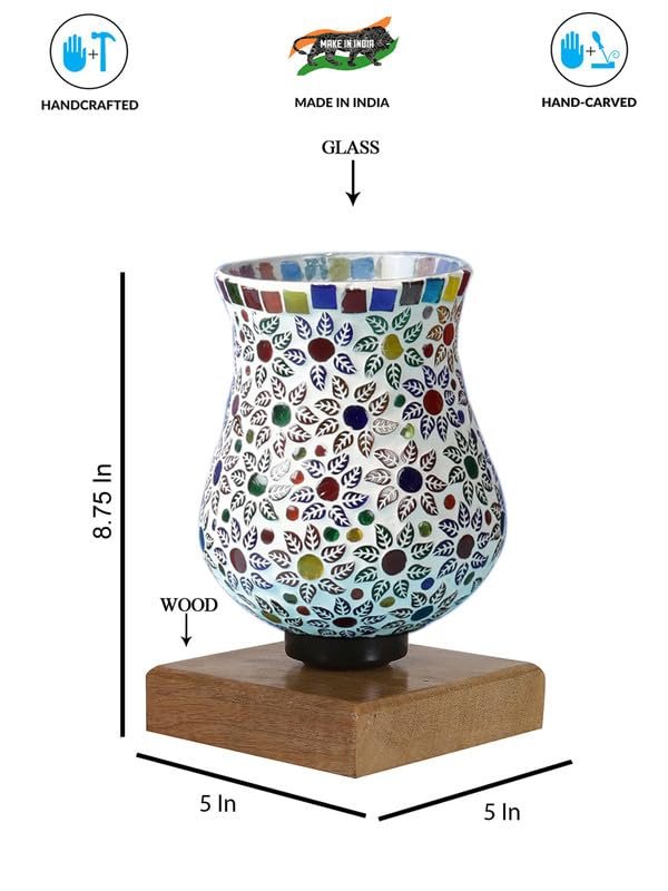 Multicolor Table Lamp | Artistic Mosaic Glass with Sturdy Wood Base | Decorative Ambient Light for Home D�cor | Perfect Blend of Modern & Traditional Style - Model DNM61