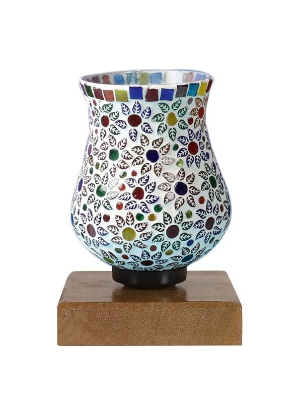 Multicolor Table Lamp | Artistic Mosaic Glass with Sturdy Wood Base | Decorative Ambient Light for Home D�cor | Perfect Blend of Modern & Traditional Style - Model DNM61