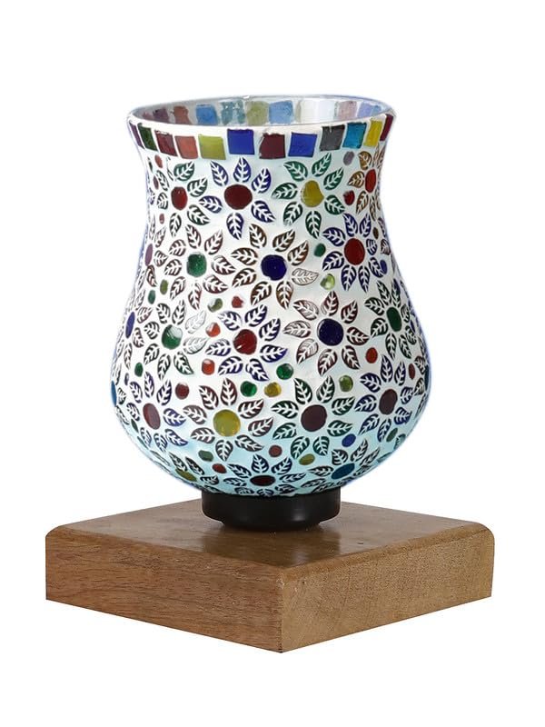 Multicolor Table Lamp | Artistic Mosaic Glass with Sturdy Wood Base | Decorative Ambient Light for Home D�cor | Perfect Blend of Modern & Traditional Style - Model DNM61
