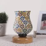 Multicolor Table Lamp | Artistic Mosaic Glass with Sturdy Wood Base | Decorative Ambient Light for Home D�cor | Perfect Blend of Modern & Traditional Style – Model DNM72