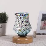 Multicolor Table Lamp | Artistic Mosaic Glass with Sturdy Wood Base | Decorative Ambient Light for Home D�cor | Perfect Blend of Modern & Traditional Style – Model DNM81