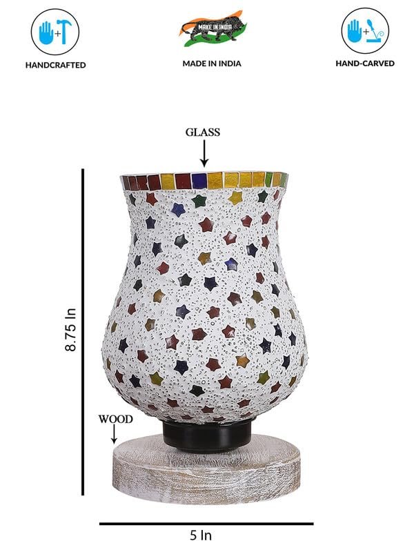 Multicolor Table Lamp | Artistic Mosaic Glass with Sturdy Wood Base | Decorative Ambient Light for Home D�cor | Perfect Blend of Modern & Traditional Style - Model DNM86