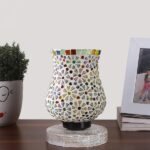 Multicolor Table Lamp | Artistic Mosaic Glass with Sturdy Wood Base | Decorative Ambient Light for Home D�cor | Perfect Blend of Modern & Traditional Style – Model DNM92