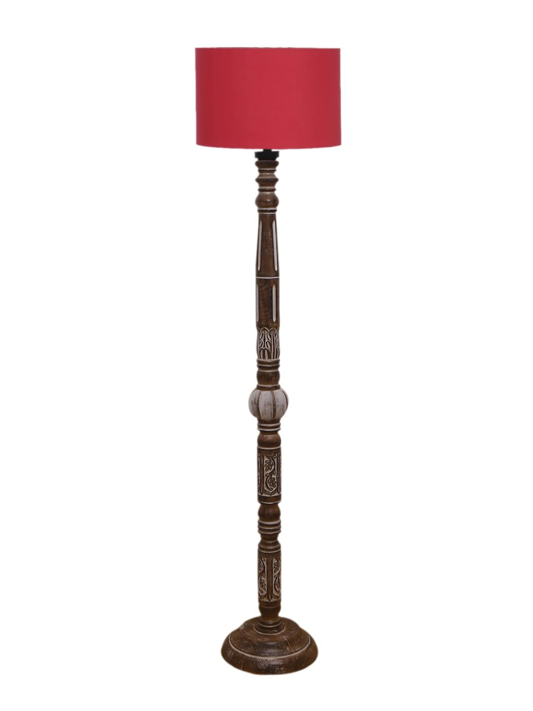Red Cotton Drum Wooden Floor Lamp -3-(12x56.7 inches)