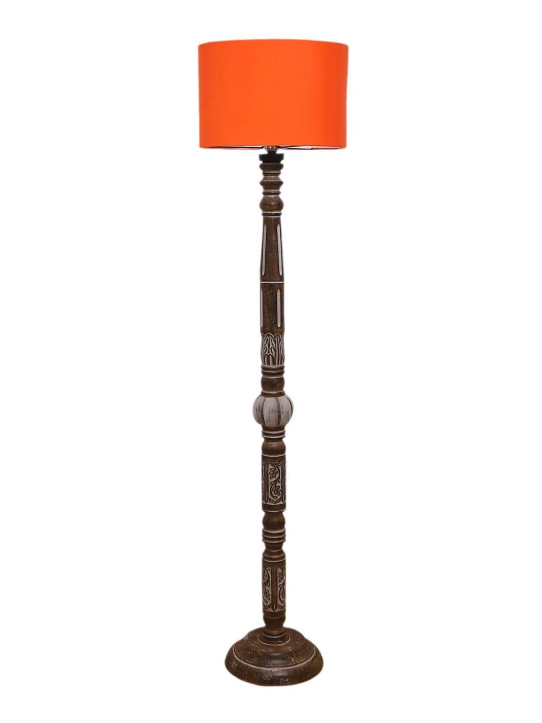 Orange Cotton Drum Wooden Floor Lamp -4-(12x56.7 inches)