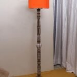 Orange Cotton Drum Wooden Floor Lamp -4-(12×56.7 inches)