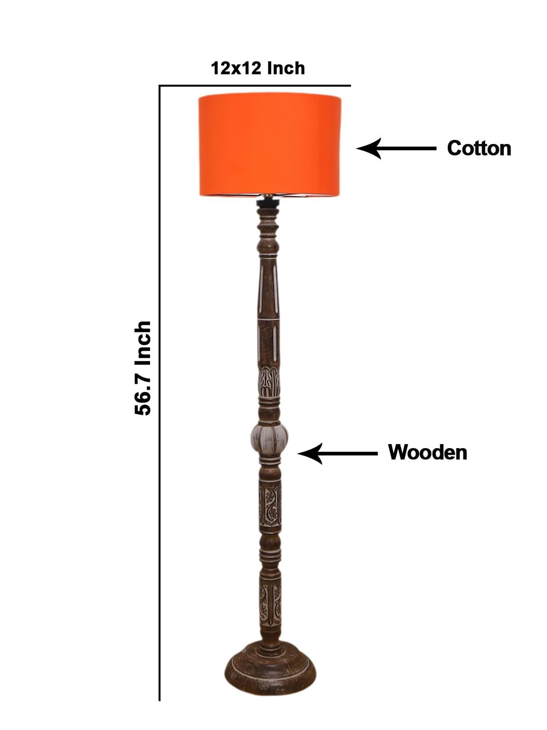 Orange Cotton Drum Wooden Floor Lamp -4-(12x56.7 inches)