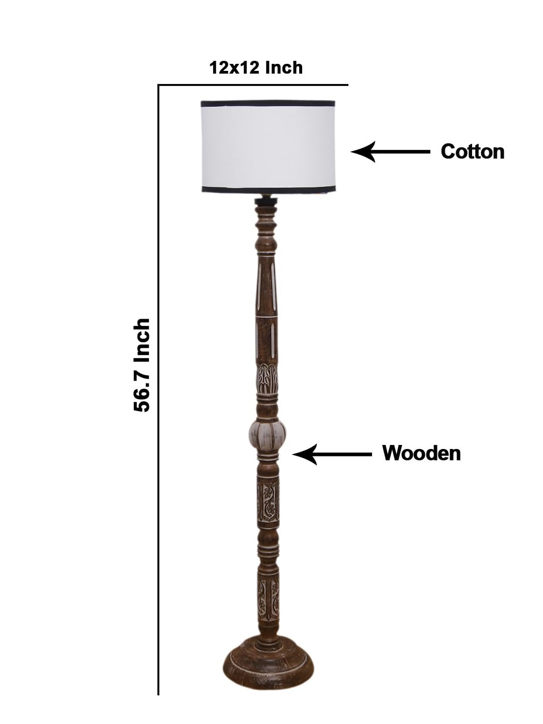 White & Black Cotton Drum Wooden Floor Lamp -7-(12x56.7inches)