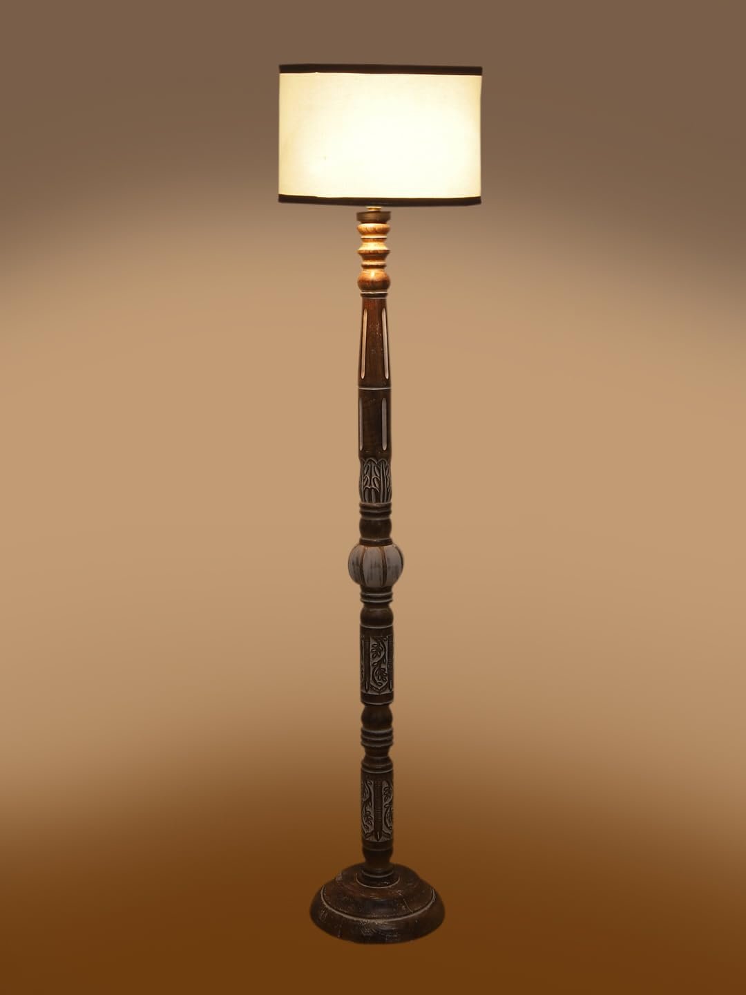 White & Black Cotton Drum Wooden Floor Lamp -7-(12x56.7inches)