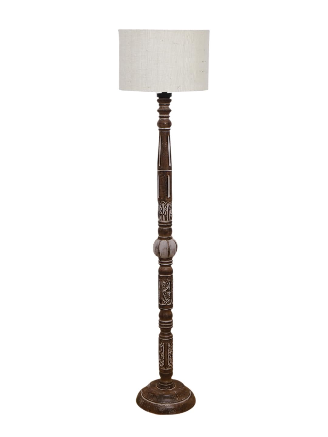 White Jute Drum Wooden Floor Lamp -9-(12x56.7inches)