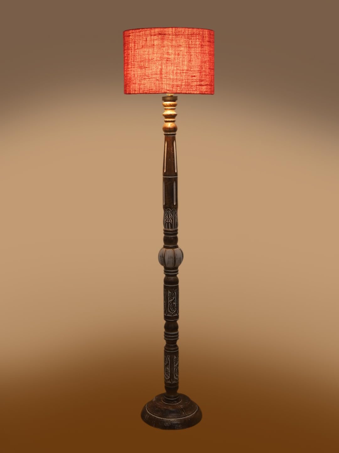 Pink Jute Drum Wooden Floor Lamp -10-(12x56.7inches)