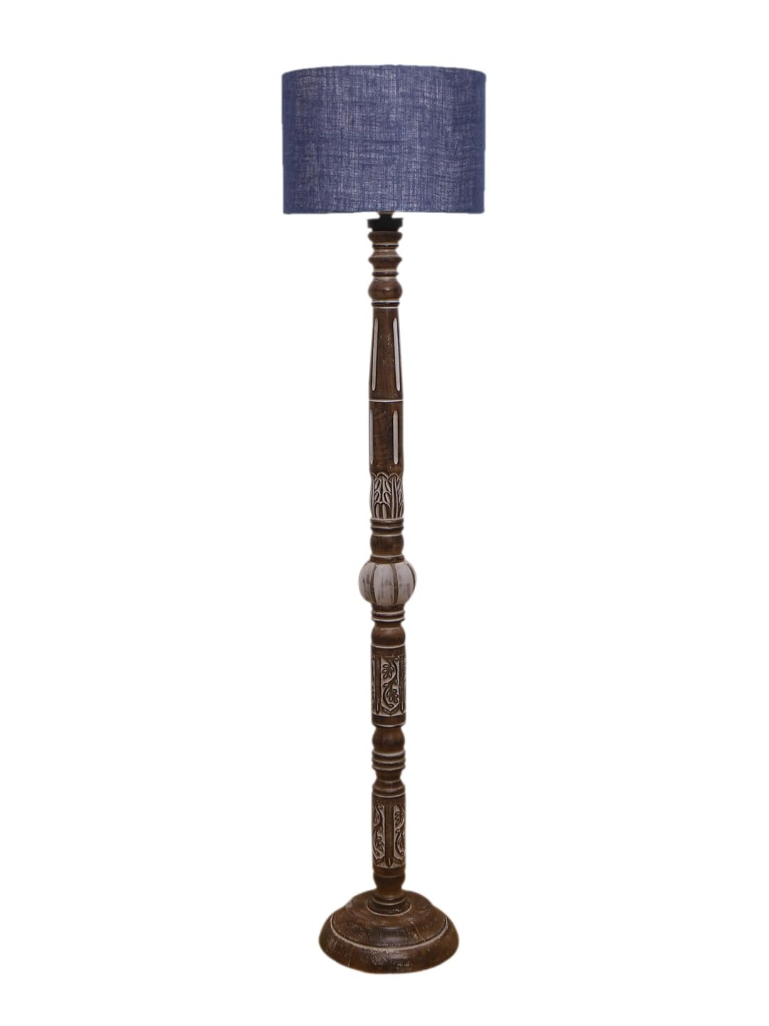 Blue Jute Drum Wooden Floor Lamp -11-(12x56.7inches)
