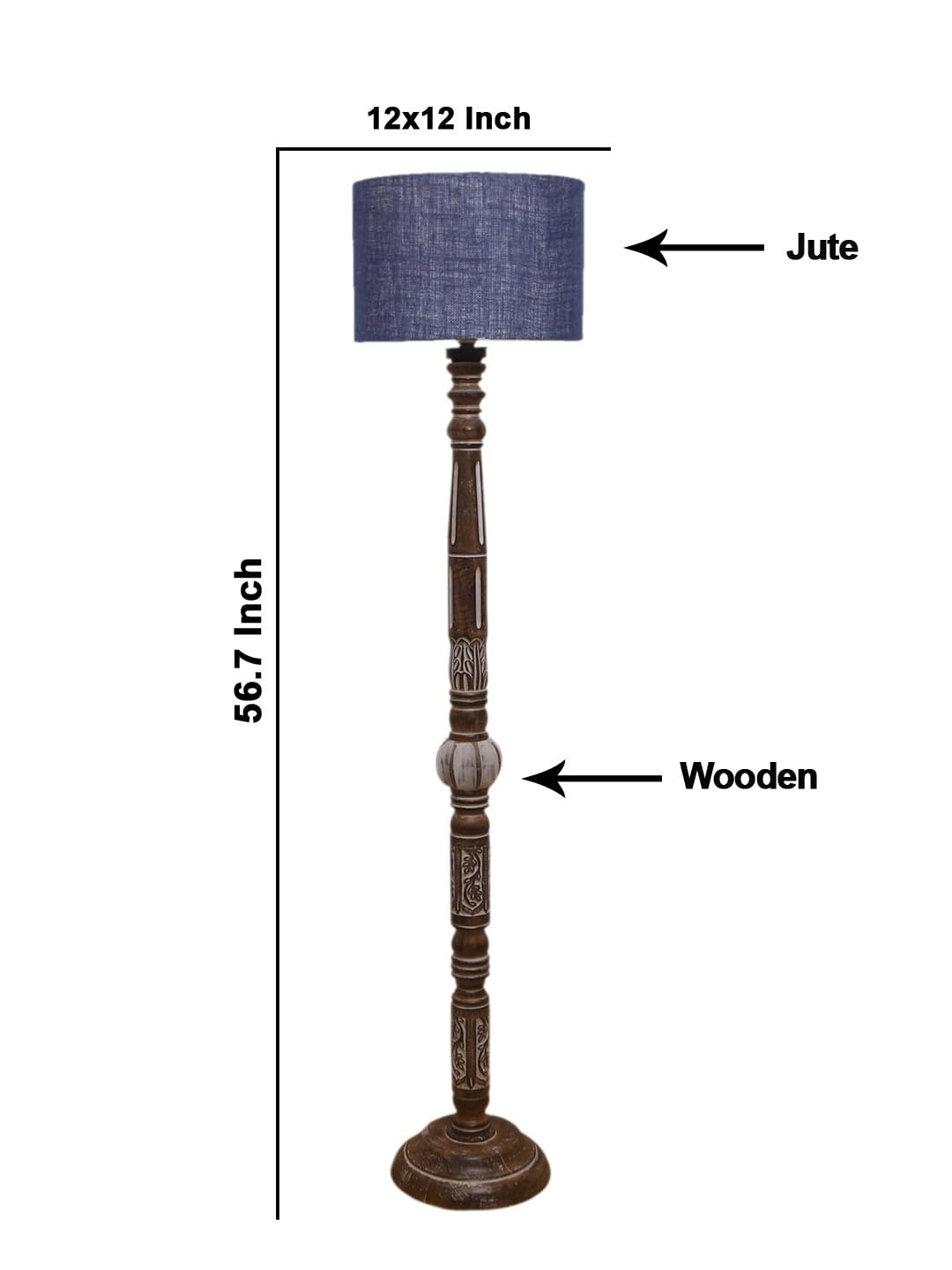 Blue Jute Drum Wooden Floor Lamp -11-(12x56.7inches)