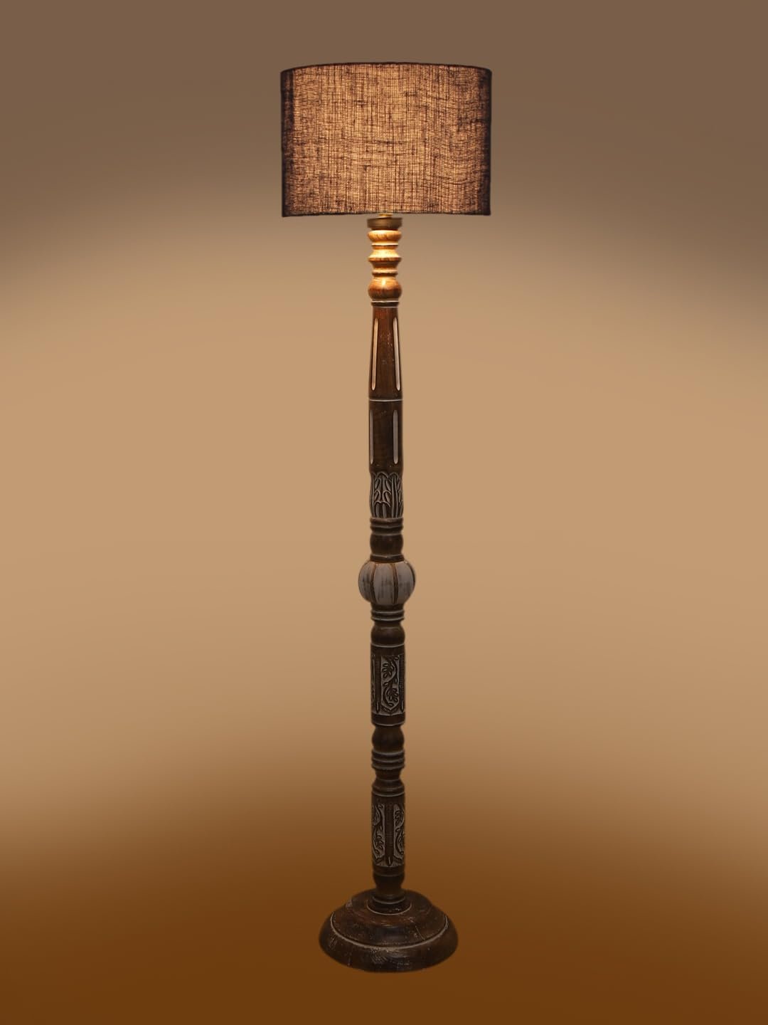 Blue Jute Drum Wooden Floor Lamp -11-(12x56.7inches)