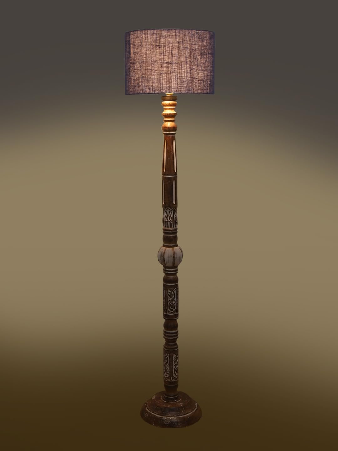 Blue Jute Drum Wooden Floor Lamp -11-(12x56.7inches)