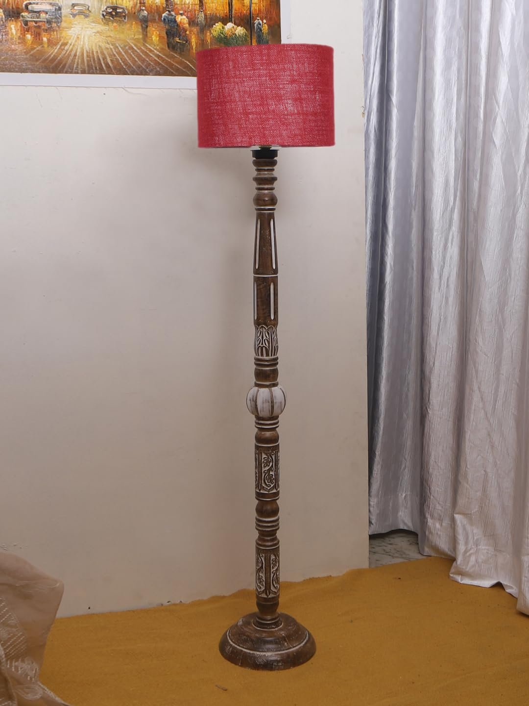 Maroon Jute Wooden Floor Lamp -12-(12x56.7inches)