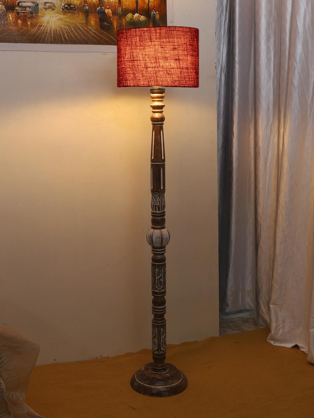 Maroon Jute Wooden Floor Lamp -12-(12x56.7inches)