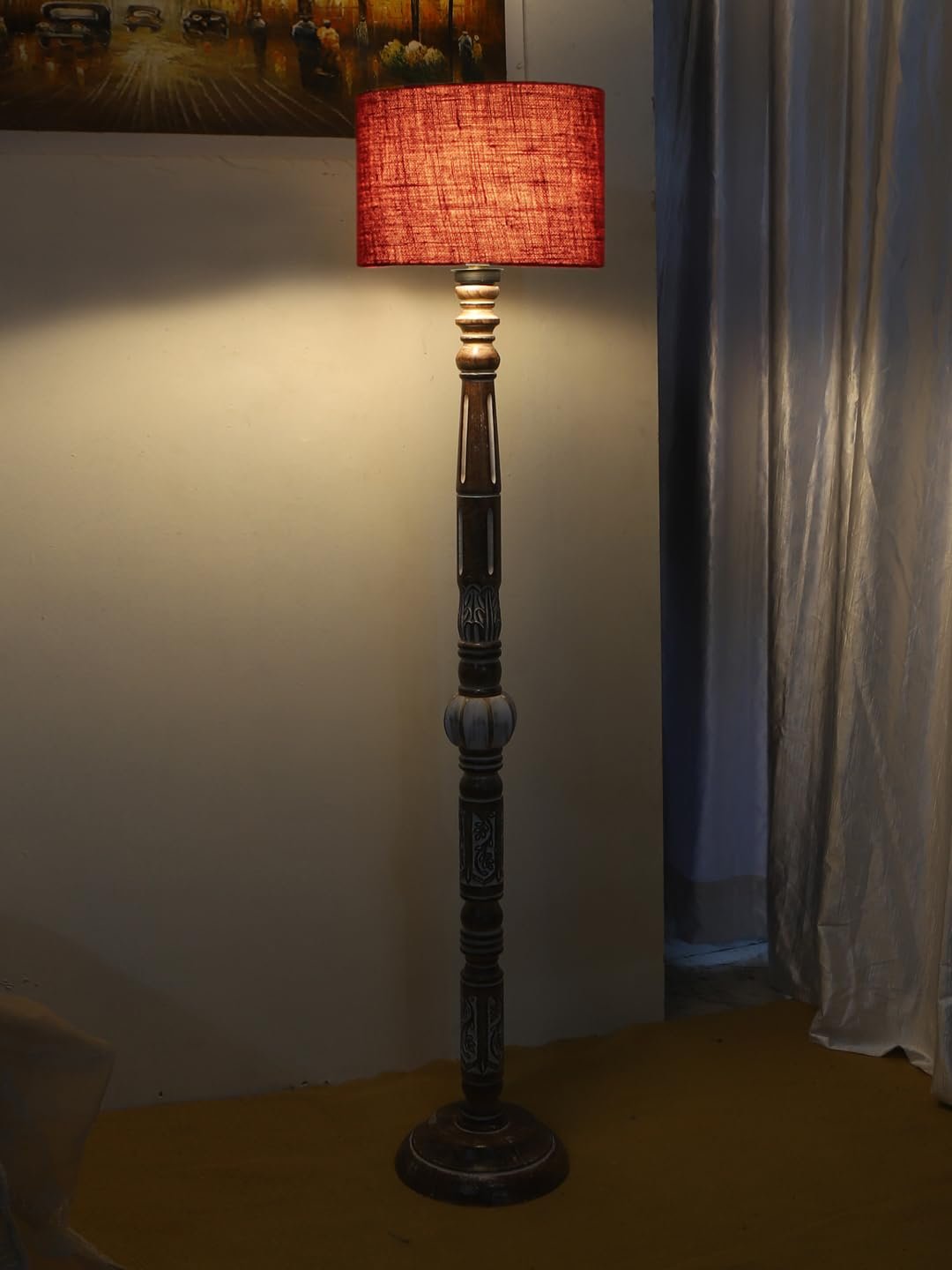 Maroon Jute Wooden Floor Lamp -12-(12x56.7inches)