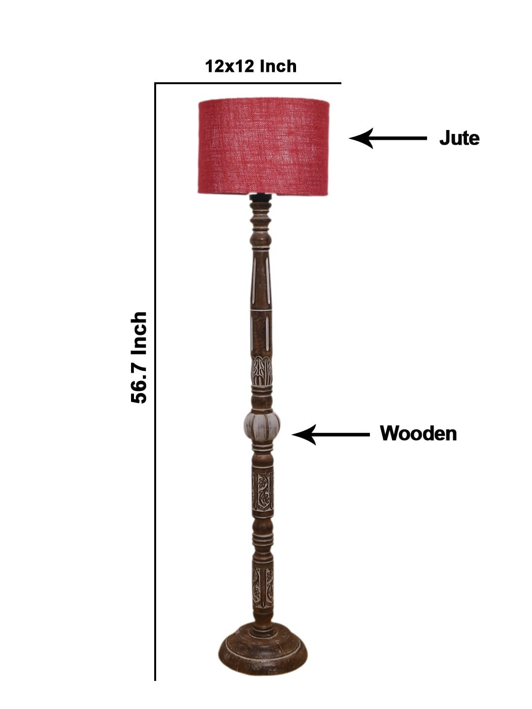 Maroon Jute Wooden Floor Lamp -12-(12x56.7inches)