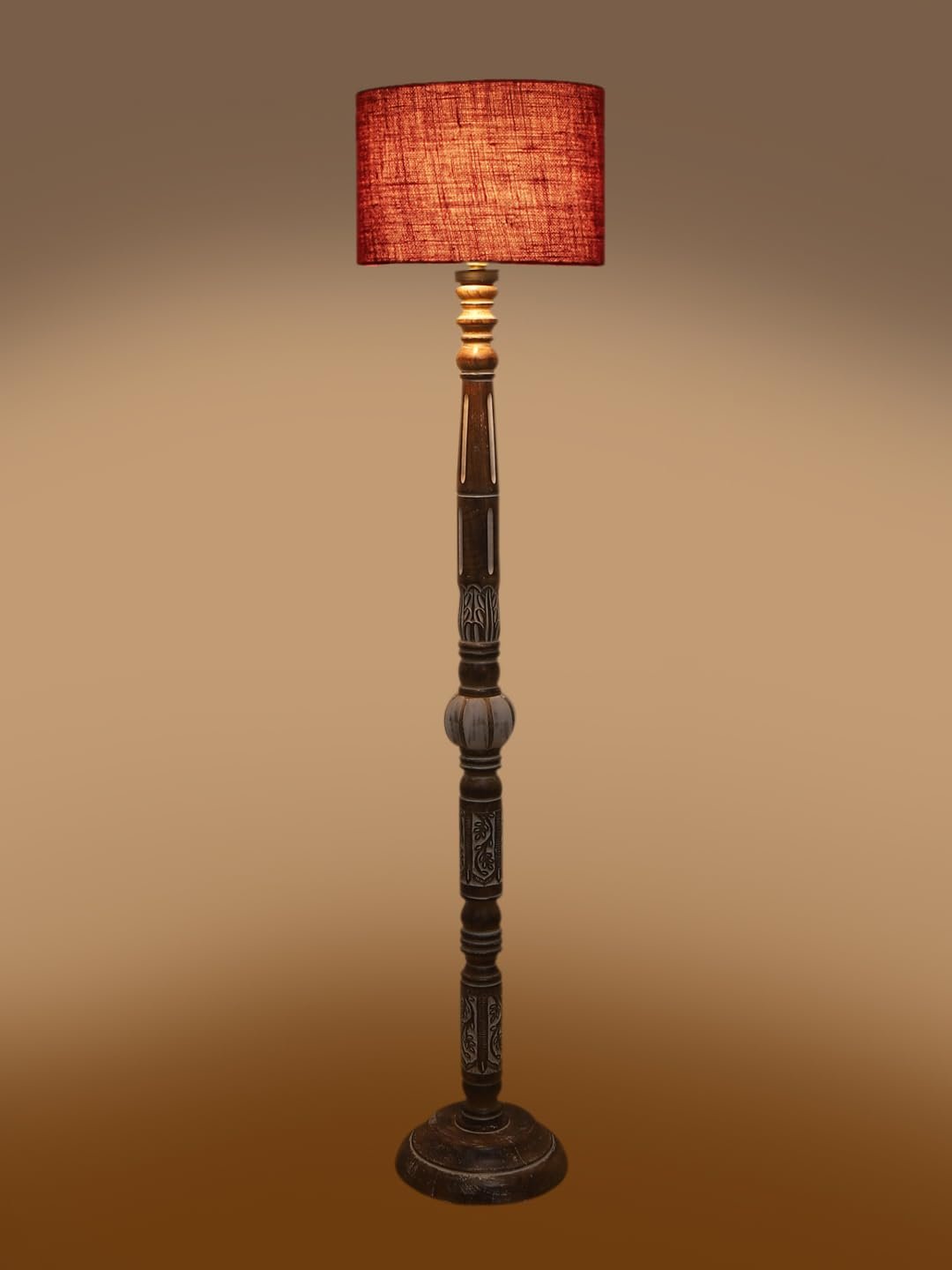 Maroon Jute Wooden Floor Lamp -12-(12x56.7inches)