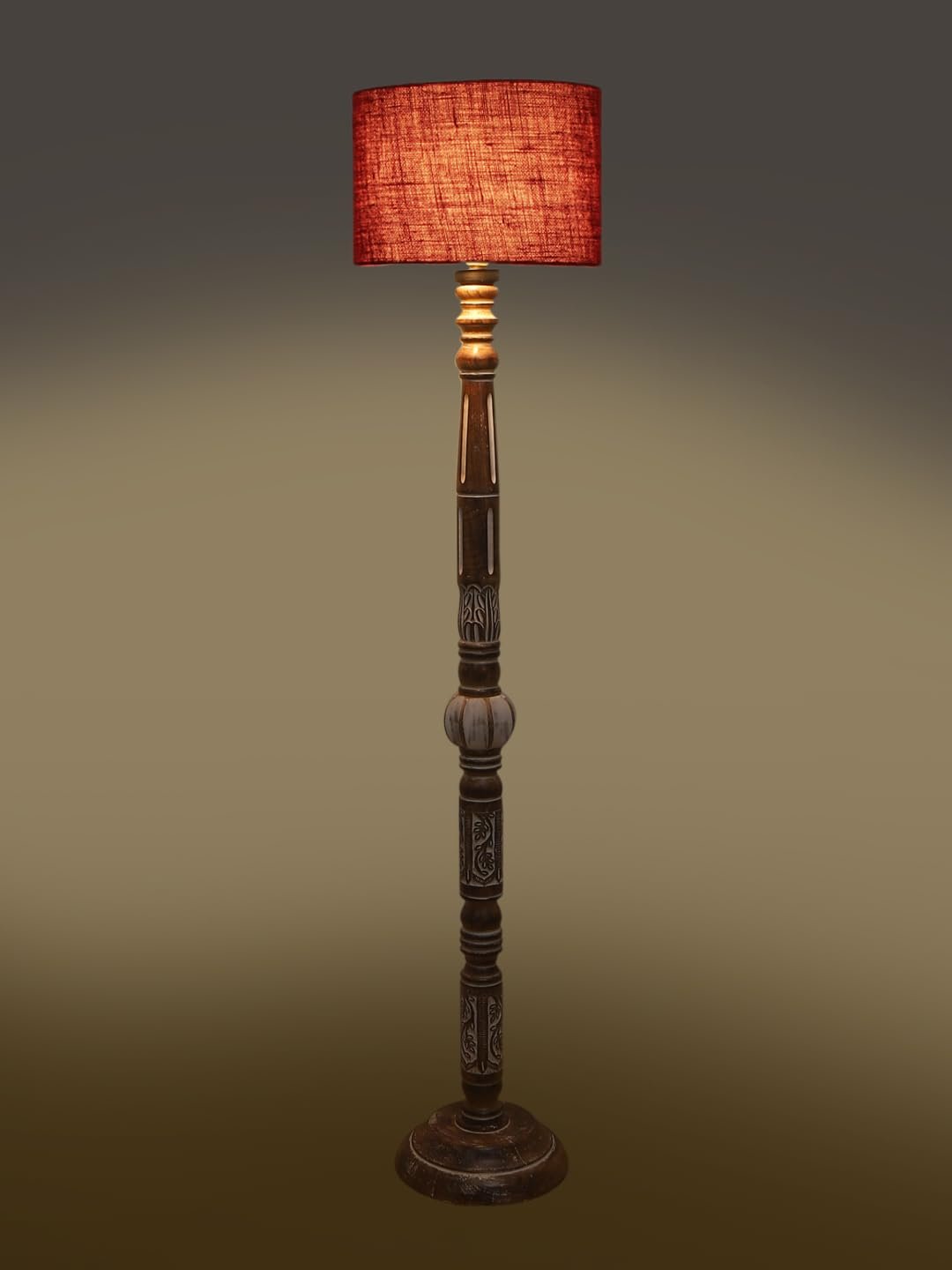 Maroon Jute Wooden Floor Lamp -12-(12x56.7inches)