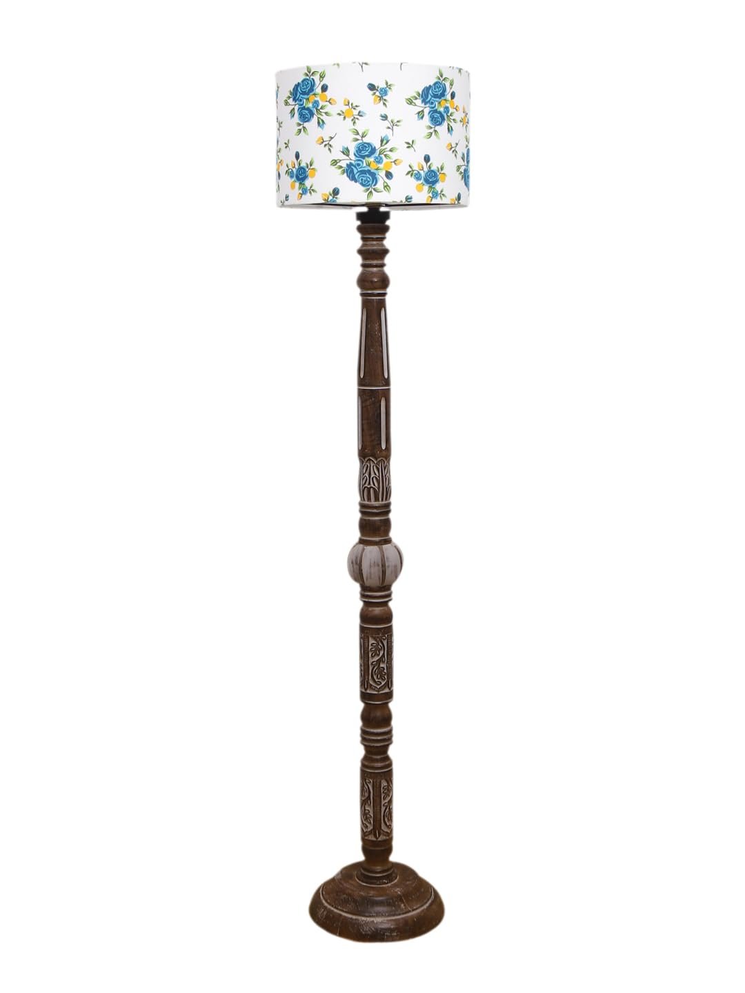 Printed Cotton Drum Wooden Floor Lamp -13-(12x56.7inches)