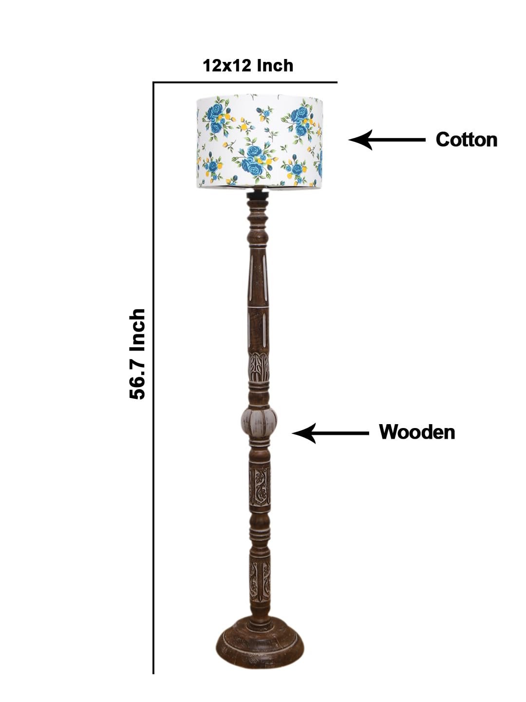 Printed Cotton Drum Wooden Floor Lamp -13-(12x56.7inches)