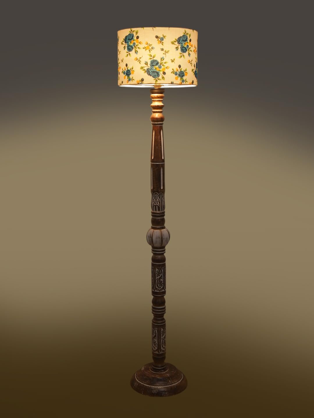 Printed Cotton Drum Wooden Floor Lamp -13-(12x56.7inches)