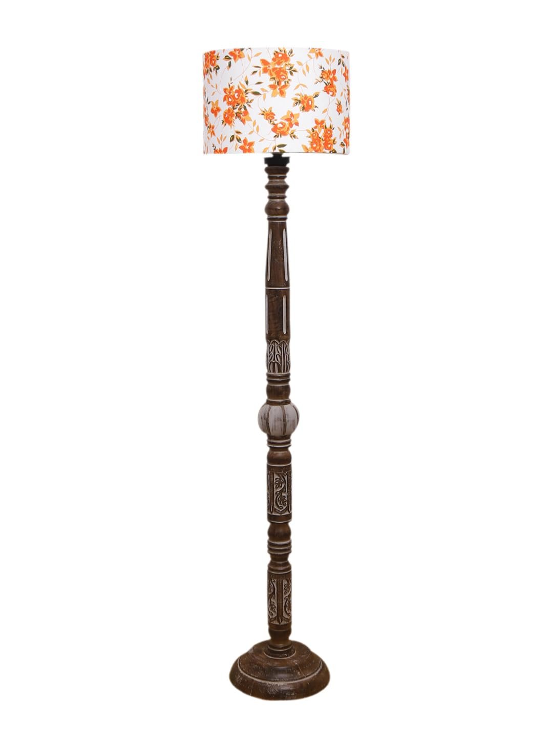 Printed Cotton Drum Wooden Floor Lamp -14 (12x56.7inches)