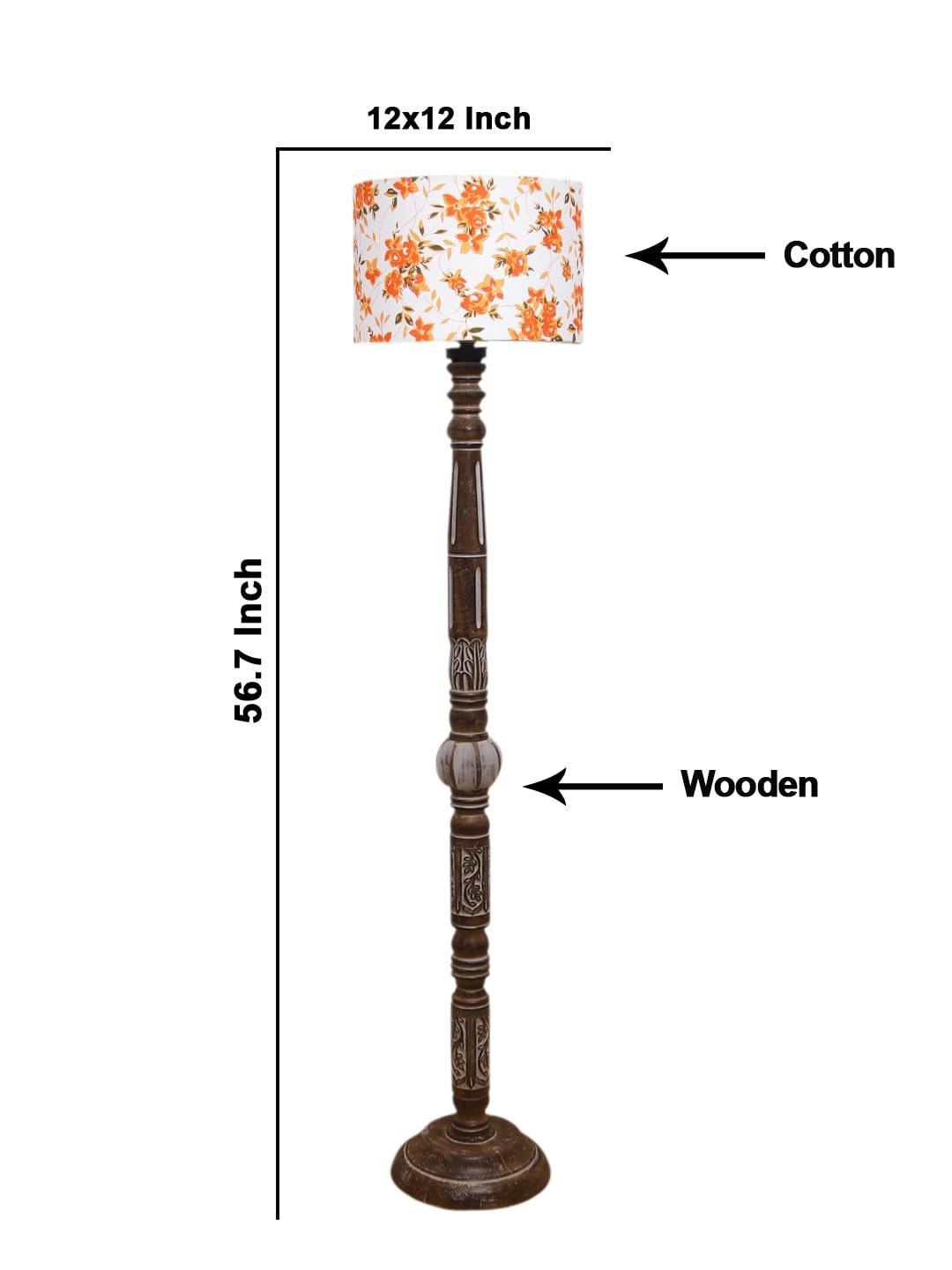 Printed Cotton Drum Wooden Floor Lamp -14 (12x56.7inches)