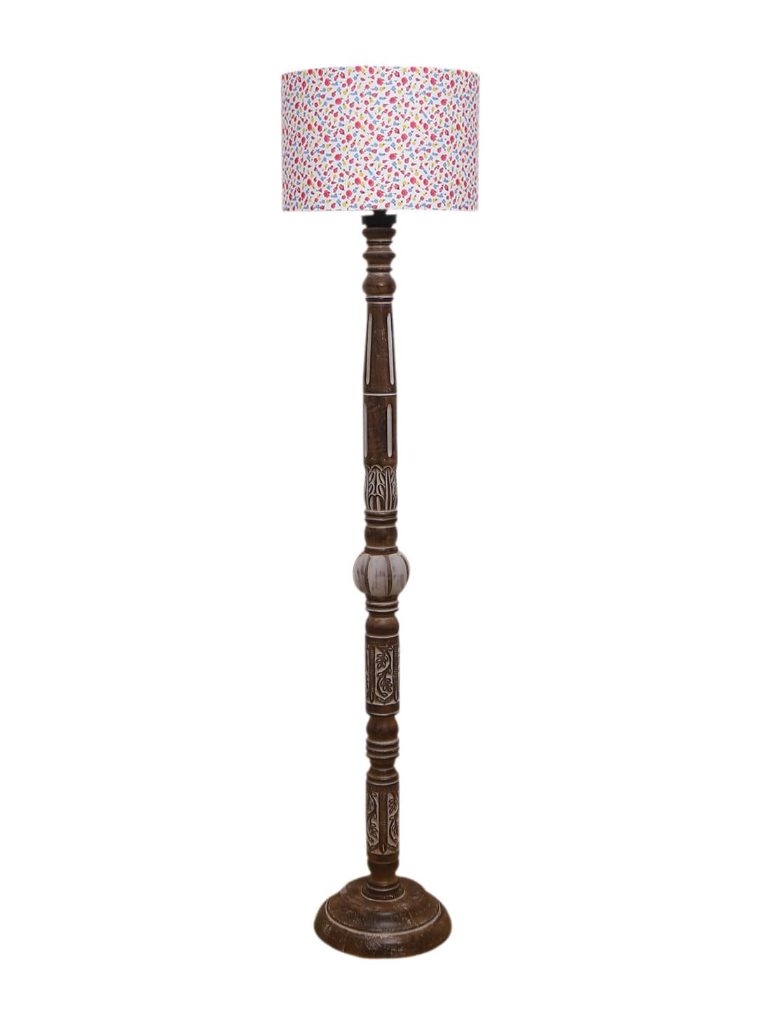 Printed Cotton Drum Wooden Floor Lamp -15 (12x56.7inches)