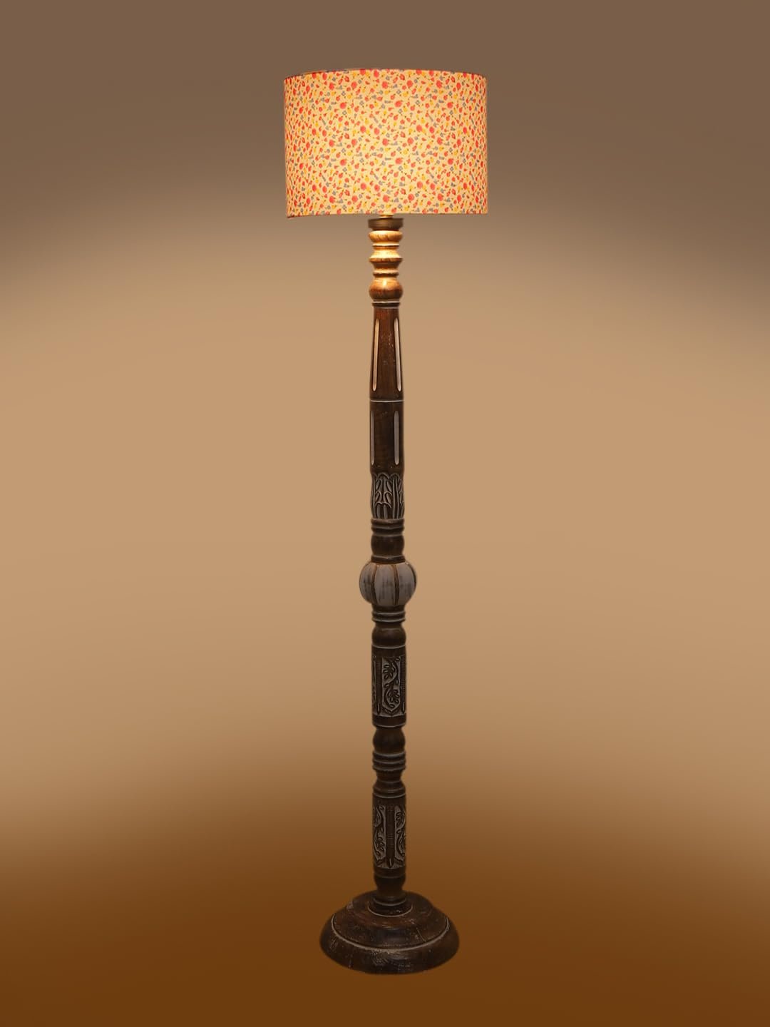 Printed Cotton Drum Wooden Floor Lamp -15 (12x56.7inches)