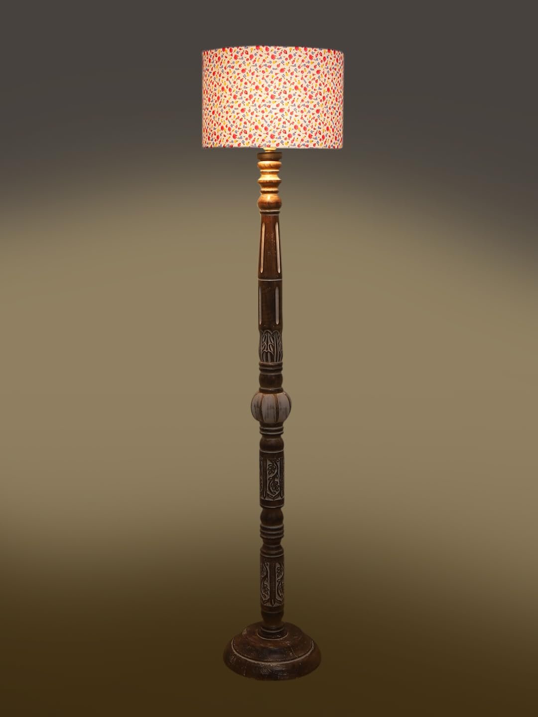 Printed Cotton Drum Wooden Floor Lamp -15 (12x56.7inches)