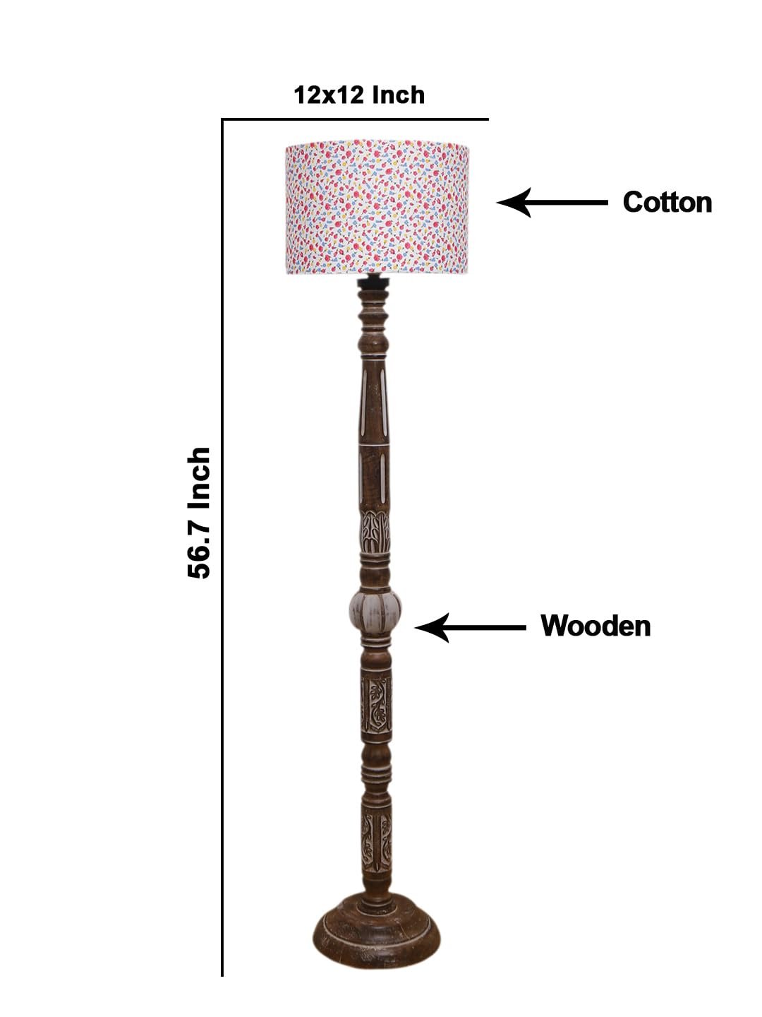 Printed Cotton Drum Wooden Floor Lamp -15 (12x56.7inches)
