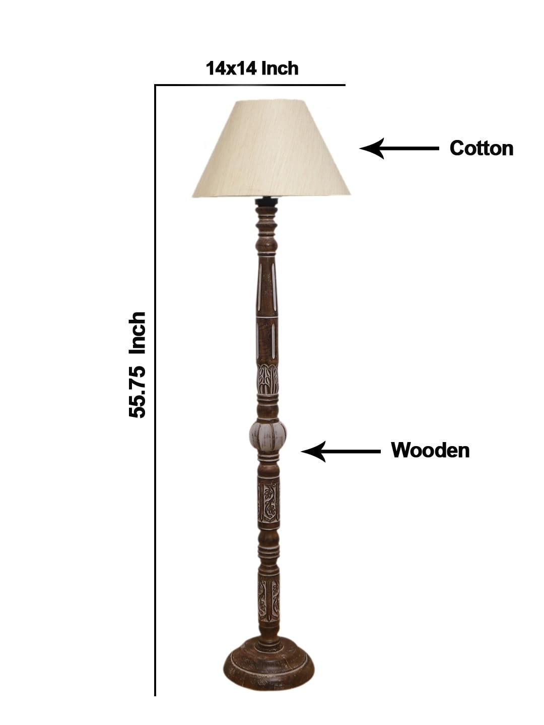 Off-White Cotton Conical Wooden Floor Lamp -20(14x55.75inches)