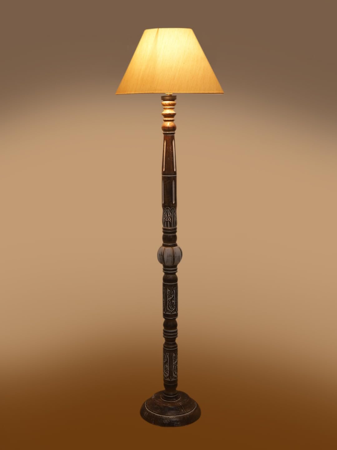 Off-White Cotton Conical Wooden Floor Lamp -20(14x55.75inches)