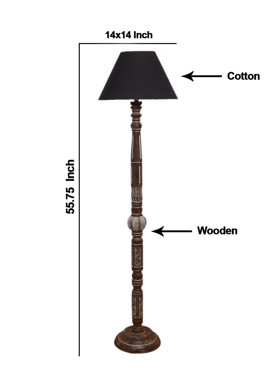 Black Cotton Conical Wooden Floor Lamp -21 (14x55.75inches)
