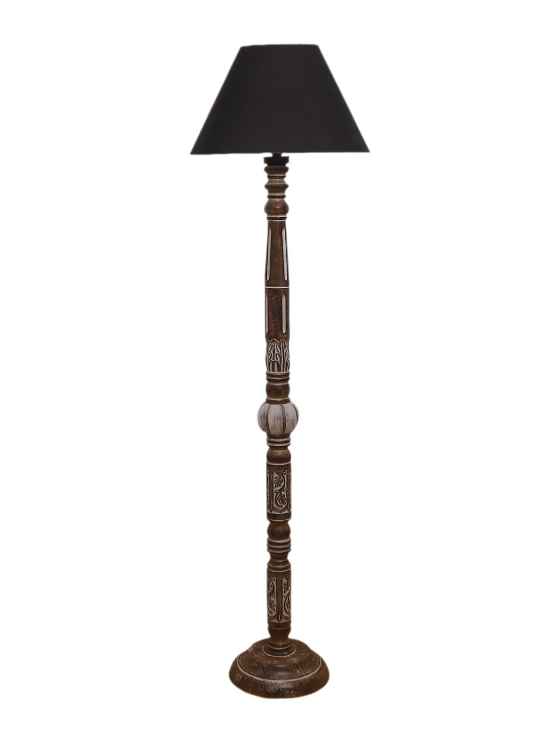 Black Cotton Conical Wooden Floor Lamp -21 (14x55.75inches)