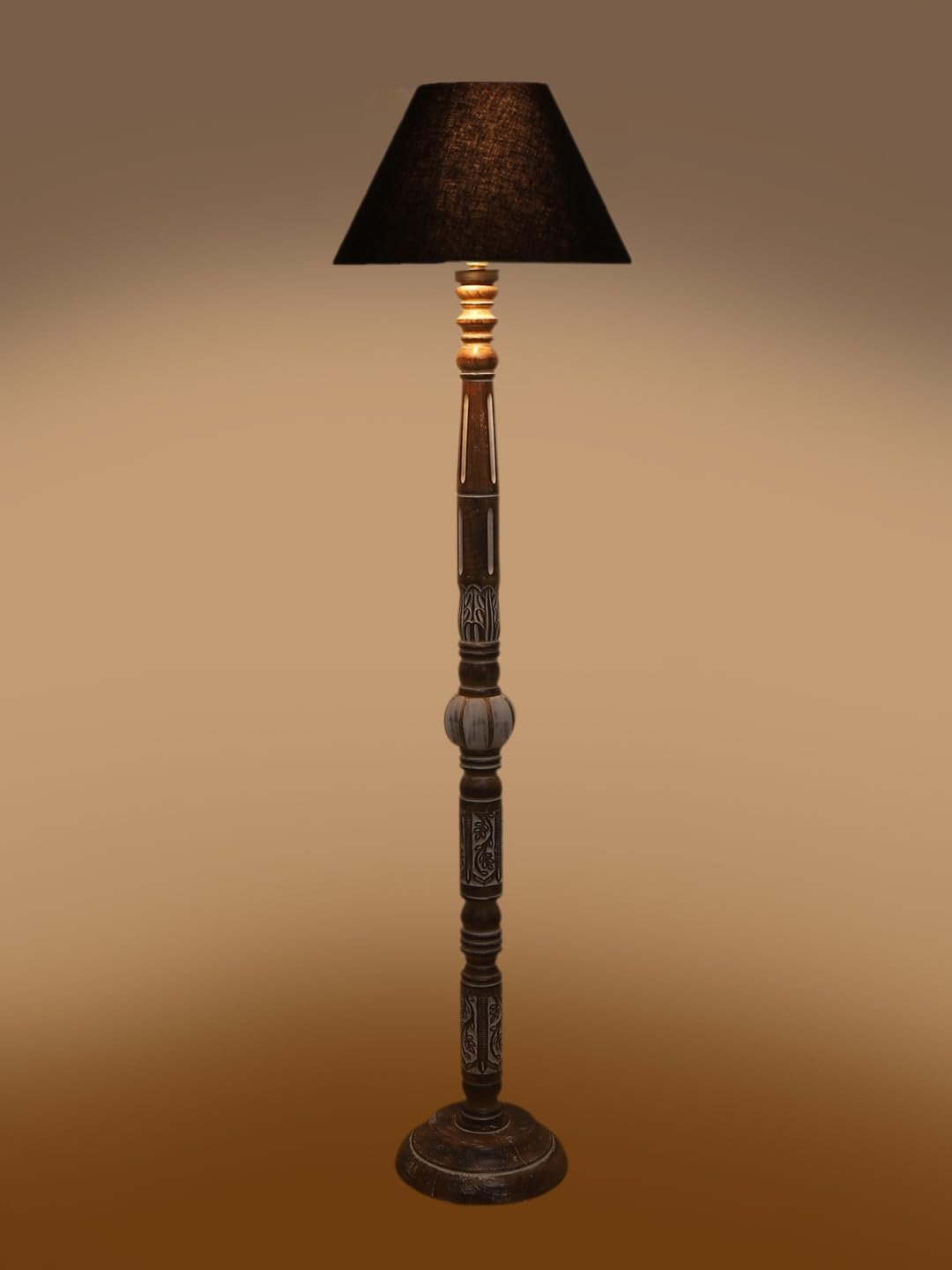 Black Cotton Conical Wooden Floor Lamp -21 (14x55.75inches)