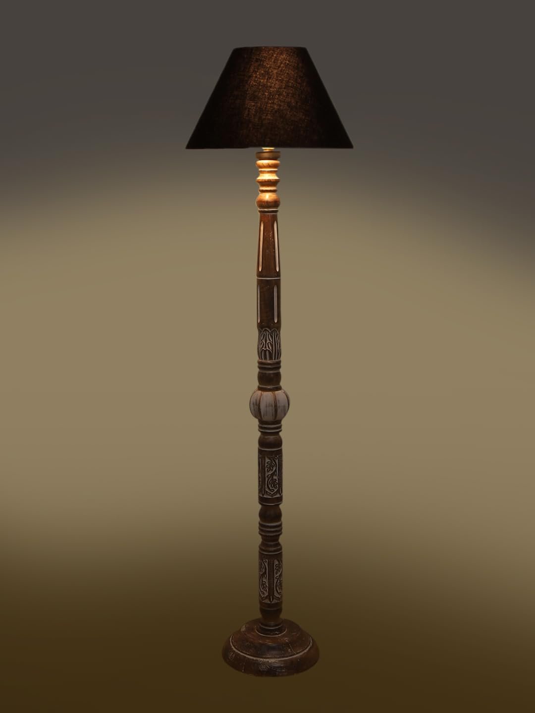 Black Cotton Conical Wooden Floor Lamp -21 (14x55.75inches)