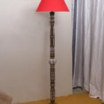 Red Cotton Conical Wooden Floor Lamp -22-(14×55.75inches)