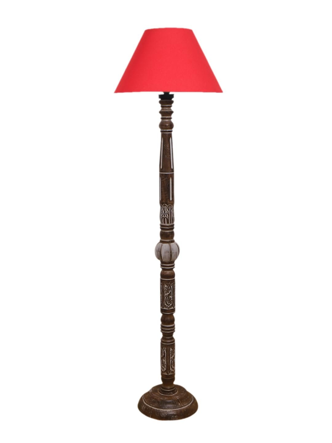 Red Cotton Conical Wooden Floor Lamp -22-(14x55.75inches)