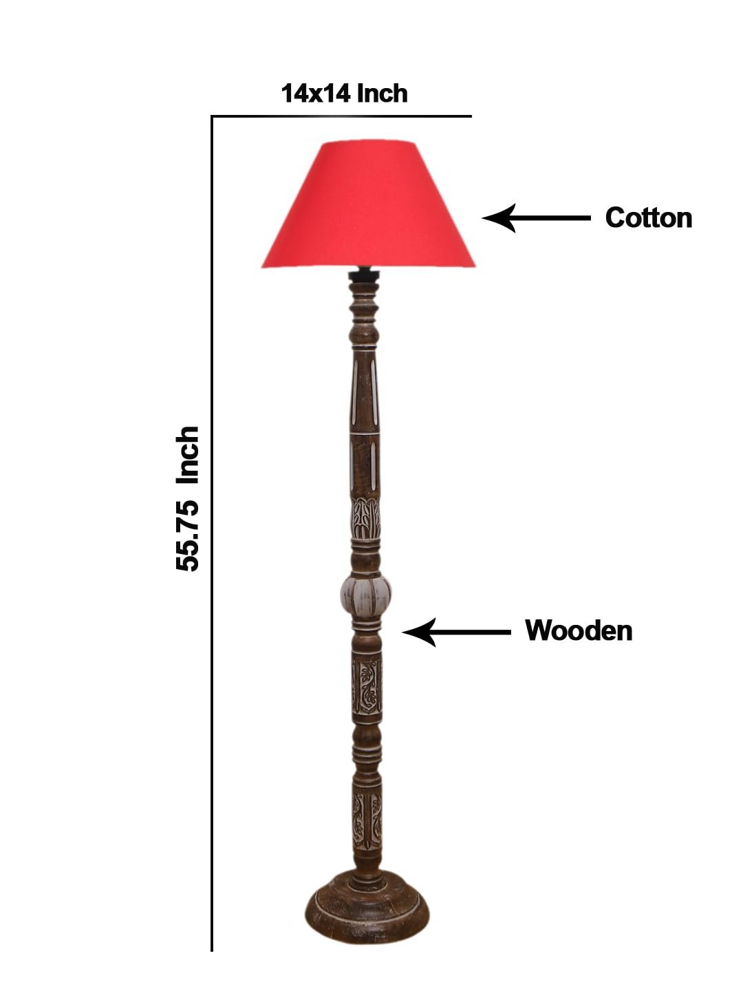 Red Cotton Conical Wooden Floor Lamp -22-(14x55.75inches)