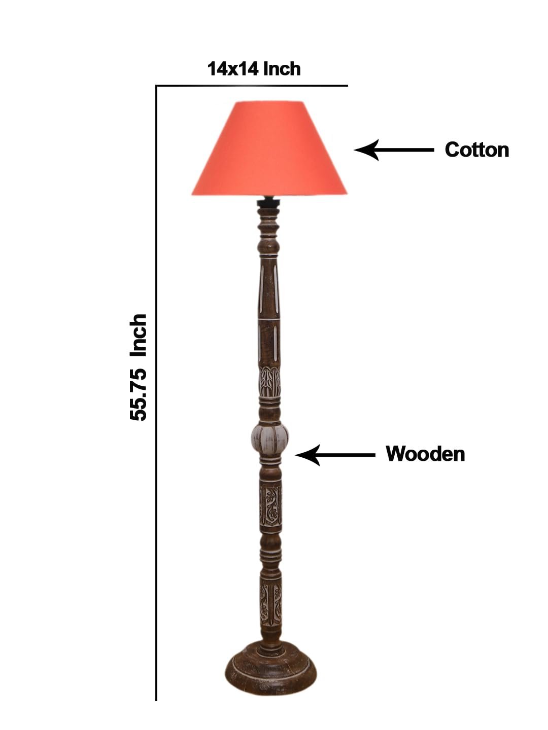Orange Cotton Conical Wooden Floor Lamp -23-(14x55.75inches)