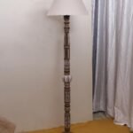 Grey Cotton Conical Wooden Floor Lamp -25-(14×55.75inches)