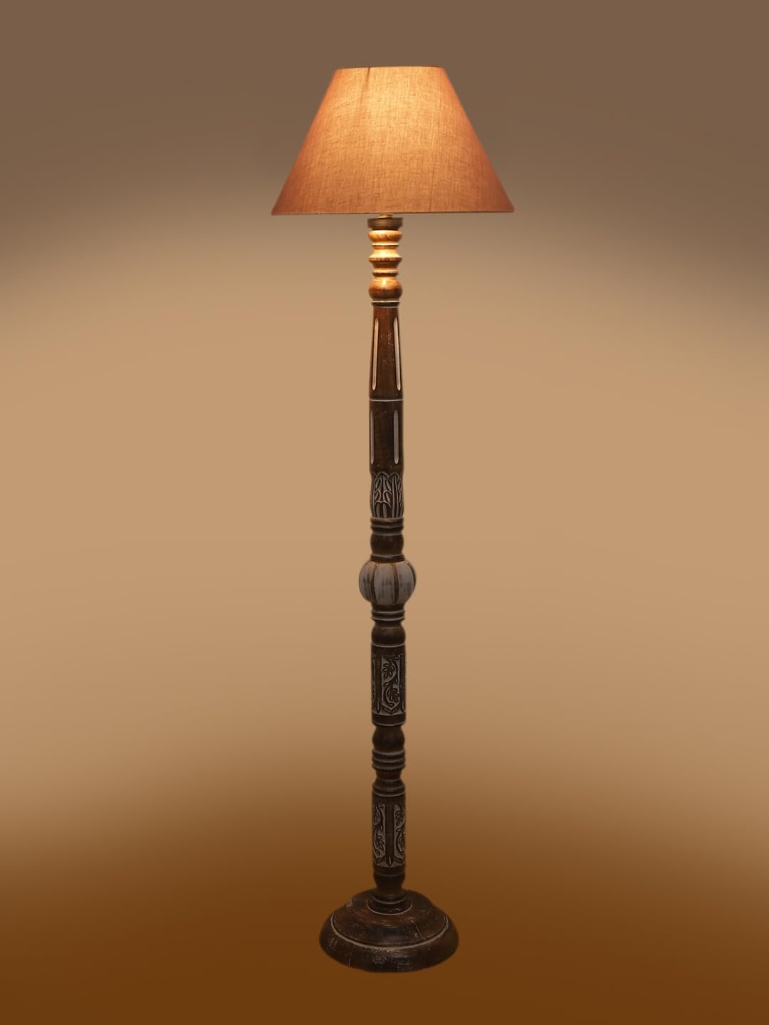 Grey Cotton Conical Wooden Floor Lamp -25-(14x55.75inches)