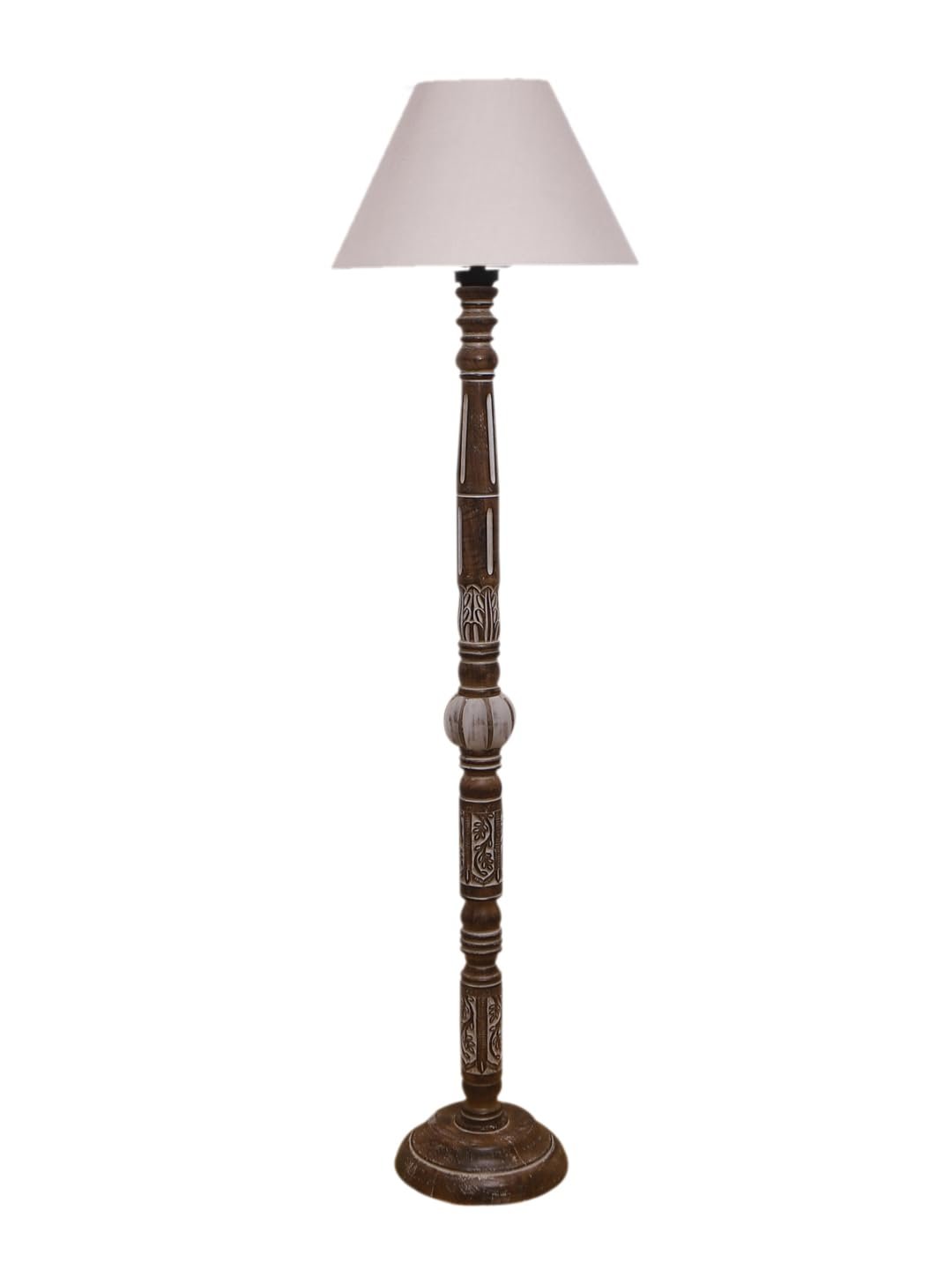 Grey Cotton Conical Wooden Floor Lamp -25-(14x55.75inches)