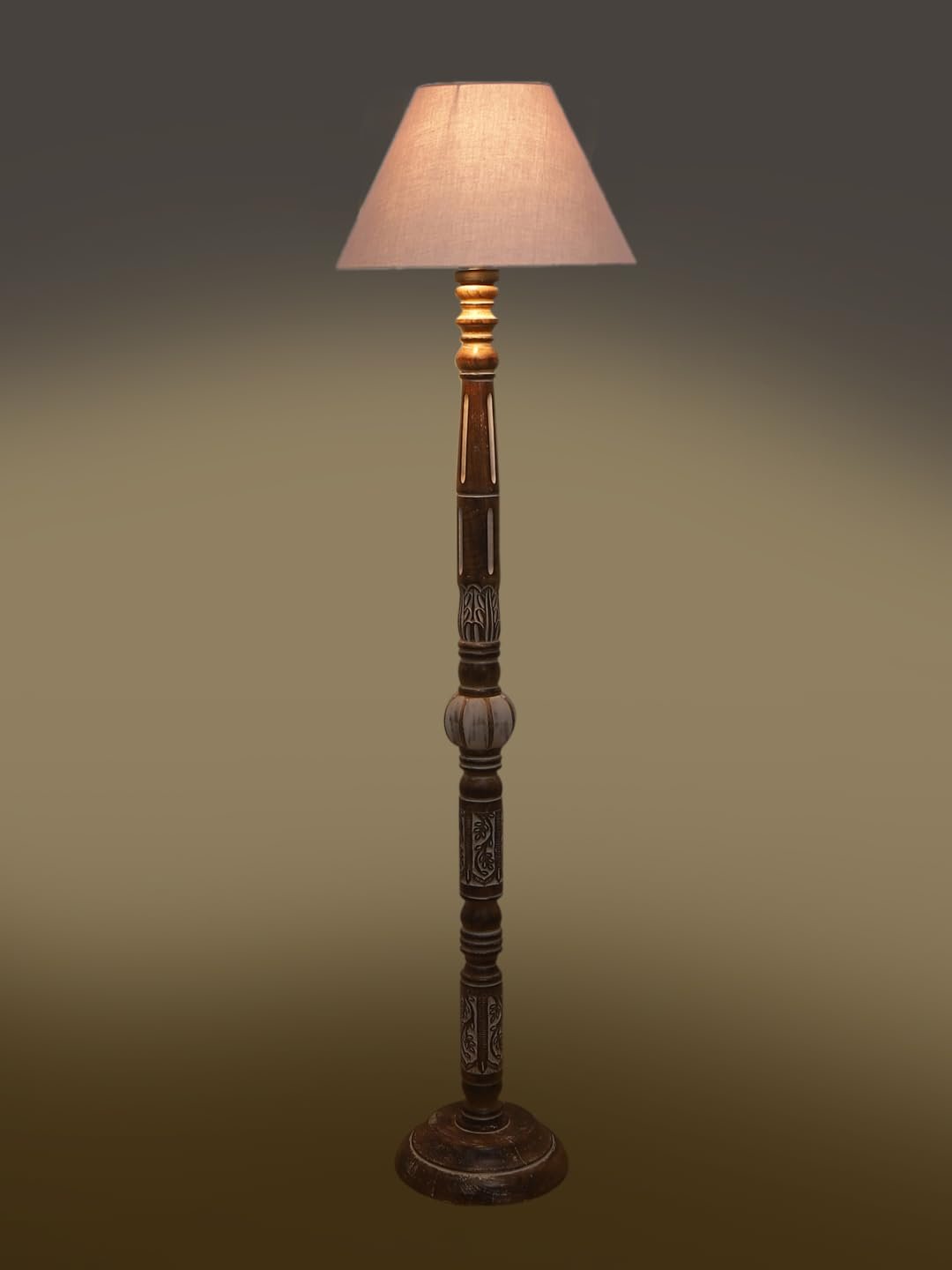 Grey Cotton Conical Wooden Floor Lamp -25-(14x55.75inches)