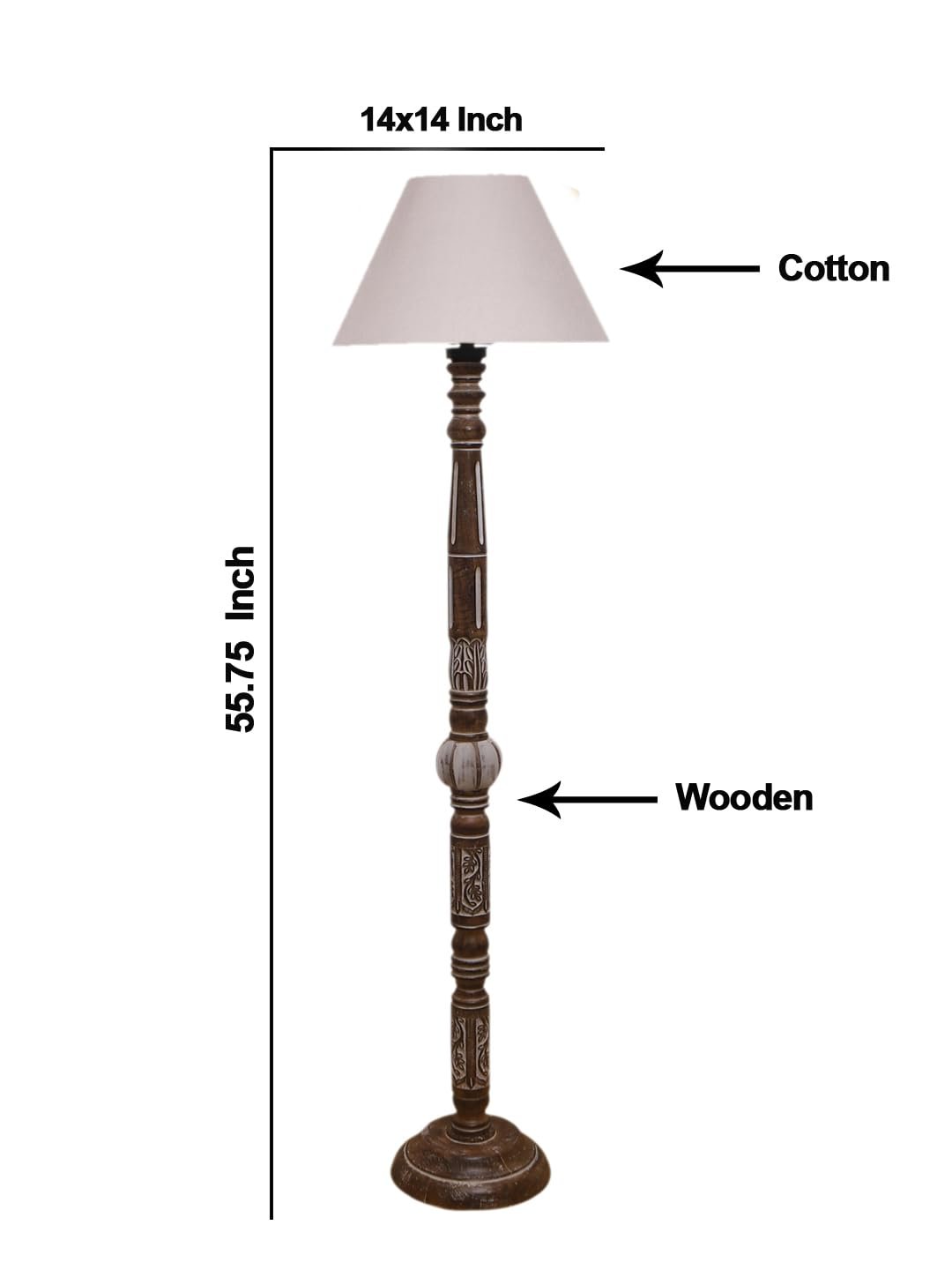 Grey Cotton Conical Wooden Floor Lamp -25-(14x55.75inches)
